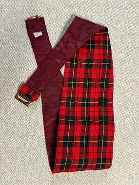 Vintage Made in England Tartan Plaid Cummerbund Self Tie Bow Tie Set Medium